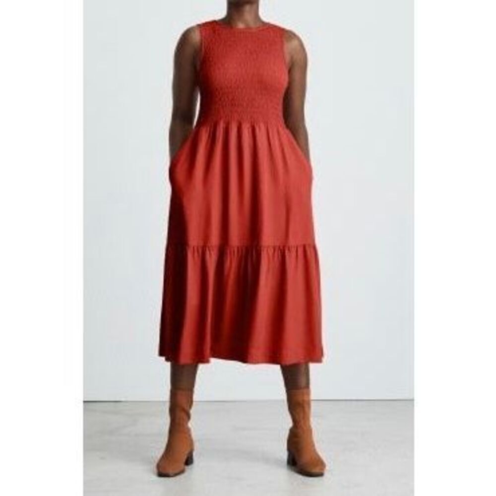 Everlane Smock Waisted Rustic Orange Lightweight Maxi Dress Women’s Medium